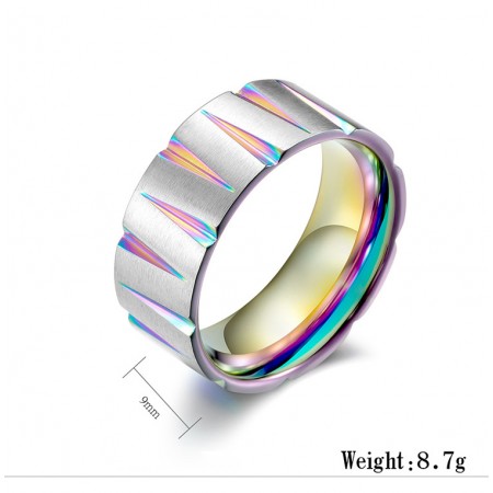 Colorful Wire-Drawing Titanium Steel Cone Shape Man Ring
