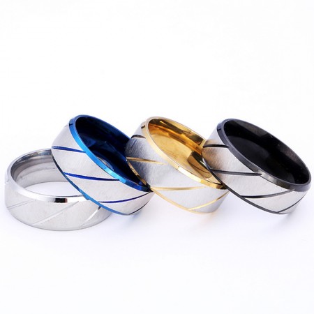 Five Color Oblique Stripe Titanium Steel Man Ring Woman Ring