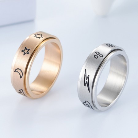 Natural And Weather Symbols Rotatable Titanium Steel Man Ring Woman Ring