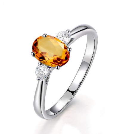 Precious Citrine Simple Design Sterling Silver Lady’s Promise Ring Wedding Ring