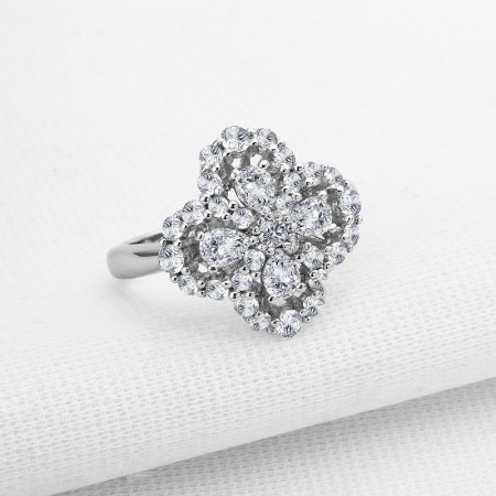 Flower-Shaped Zircon Sterling Silver Lady’s Engagement/Wedding Ring