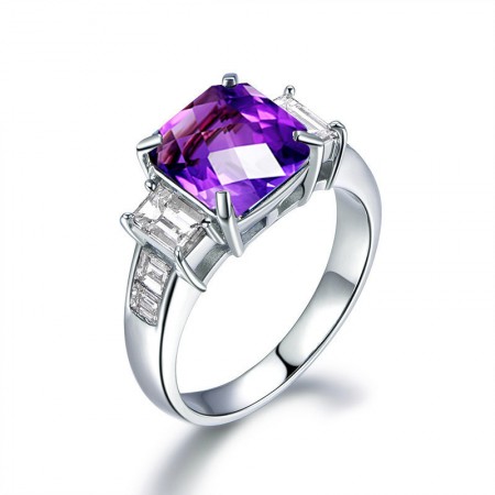 Natural Amethyst s925 Sterling Silver Lady’s Engagement/Wedding Ring
