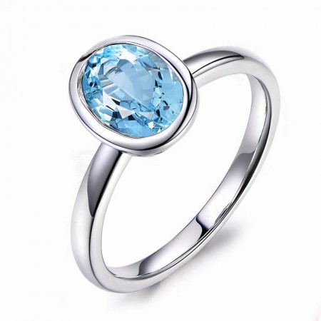 Natural Blue Oval Topaz Sterling Silver Lady’s Promise Ring Wedding Ring