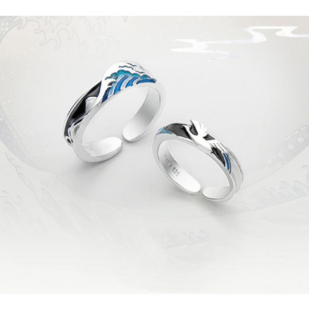 Tide Over Difficulties s925 Sterling Silver Lovers Adjustable Couple Rings