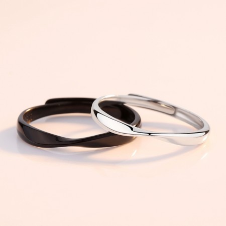 Mobius Design Together In The Morning And Evening s925 Sterling Silver Lovers Adjustable Couple Rings