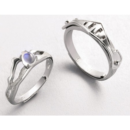 Princess And Knight s925 Sterling Silver Lovers Adjustable Couple Rings