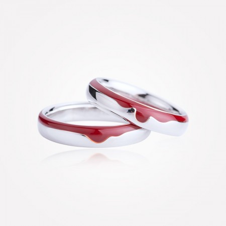 Romantic Red Enamel Original Design s925 Sterling Silver Lovers Couple Rings