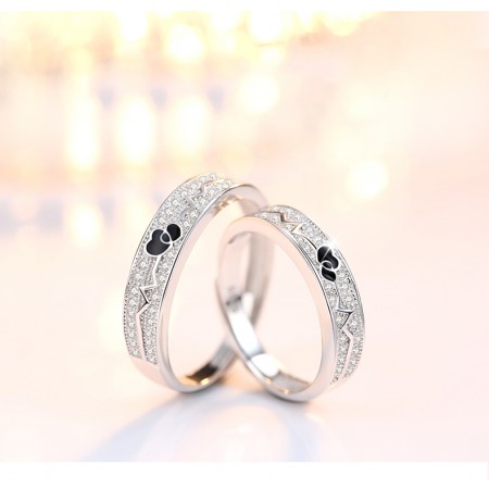 Heart Beats For You s925 Sterling Silver Lovers Adjustable Couple Rings