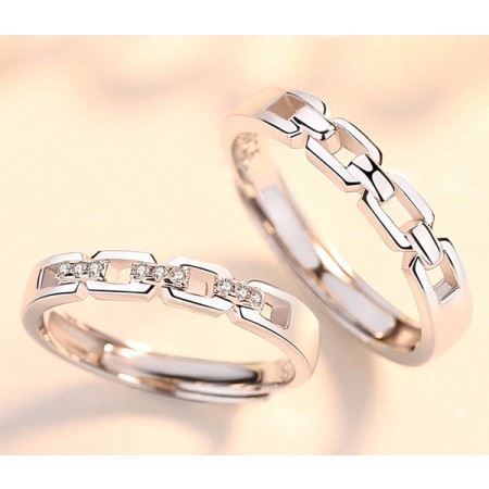 Heart Linked Heart s925 Sterling Silver Cubic Zirconia Lovers Adjustable Couple Rings
