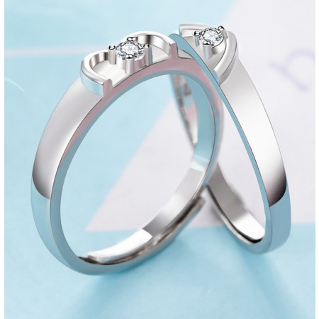 Love At The Fingertips Heart-Shape s925 Sterling Silver Lovers Adjustable Couple Rings