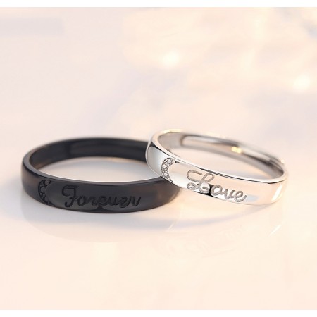 Perfect Black And White s925 Sterling Silver Lovers Adjustable Couple Rings