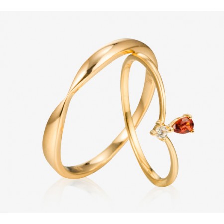 Original Design 9K Gold Inlaid Garnet Lovers Couple Rings