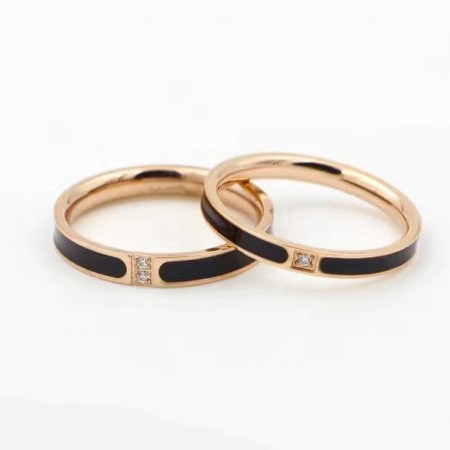 Rose Gold Color Cubic Zirconia Titanium Steel Lovers Couple Rings