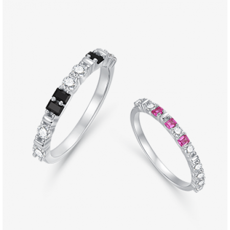 Morse Code Austria Crystal s925 Sterling Silver Lovers Couple Rings