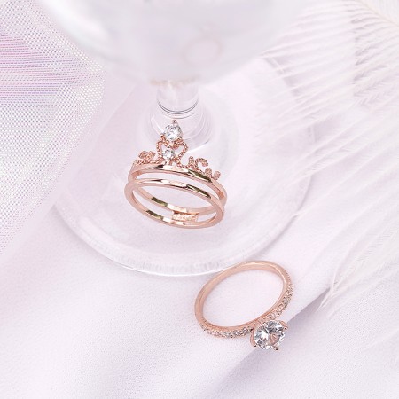 Chic Rose Gold Color Titanium Steel Crown Ladies’ Adjustable Ring Sets