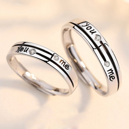 You And Me Sterling Silver 3A Zircon Lovers Adjustable Rings
