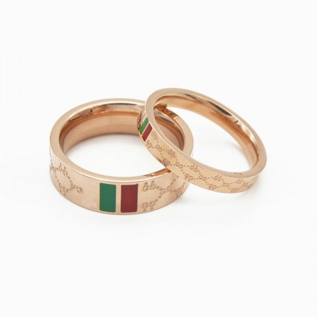 Red And Green Bars Rose Gold Color Titanium Steel Lovers Couple Rings