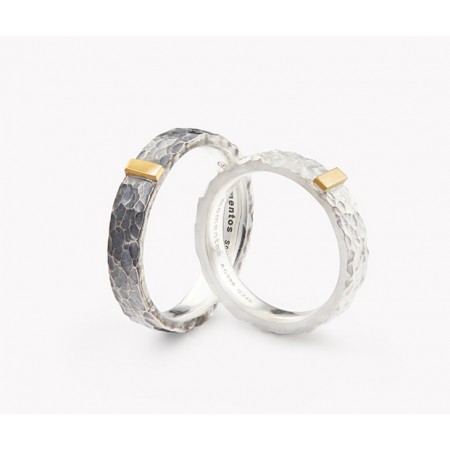 Footprints Of Time s925 Sterling Silver And 24k Gold Lovers Couple Rings
