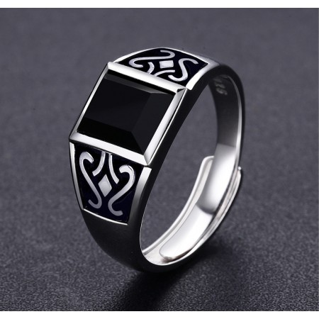 Obsidian Mysterious Totem s925 Sterling Silver Men’ s Ring