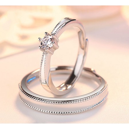 Everlasting Love s925 Sterling Silver Lovers Adjustable Rings With a White Edging