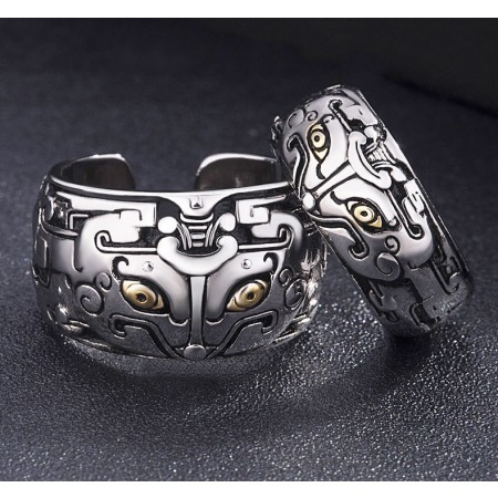 Retro Mythical Animals Engraved Lovers Adjustable Couple Rings