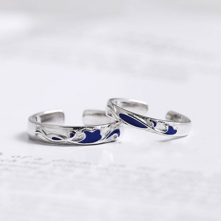 Unique Deep Sea Blue S925 Sterling Silver Couple Rings