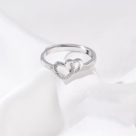Lovely Sterling Silver Ladies Double Heart Ring
