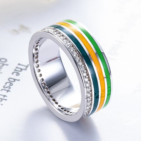 Fashion Design Sterling Silver Enamel Wide Band Ring For Women