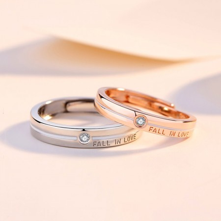 Adjustable Fall In Love Matching Promise Rings For Couples In Sterling Silver
