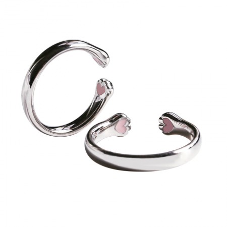 Engravable Cute Matching Cat Paw Couple Rings In Sterling Silver