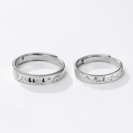 Personalized Snow Forest Promise Rings For Couples In Sterling Silver