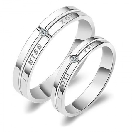 Miss you Fashion Design Sterling Silver Inlaid CZ Couple Promise Rings