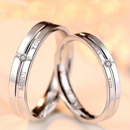 Promise Rings I Miss You 925 Sterling Silver Cubic Zirconia Couple Rings (Price For a Pair)