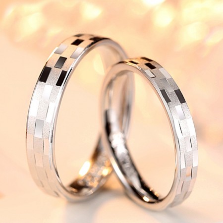 Frosted Grid 925 Sterling Silver Wedding/Promise/Couple Rings (Price For a Pair)