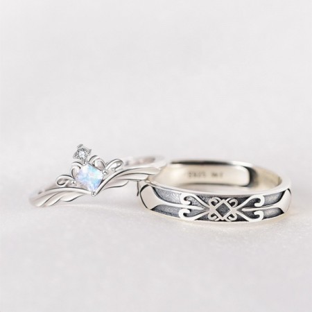 Original Design Princess And Knight Moonstone 925 Sterling Silver Promise Rings