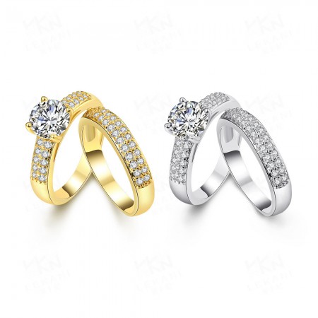 Fashion Zircon Inlaid Gold-Plated Couple Rings