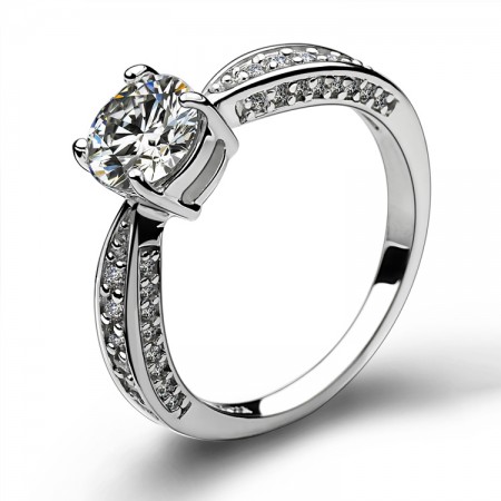 Wonderful Round CZ Inlaid Four Claw 925 Sterling Silver Engagement Ring