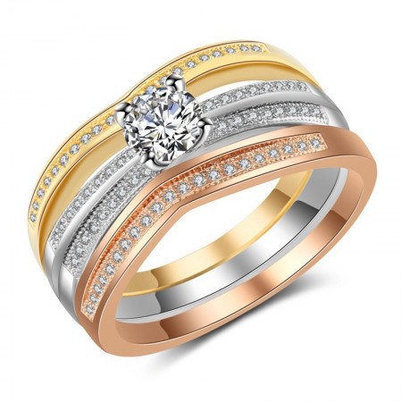 Shiny CZ Inlaid Three Different Color Ring Set