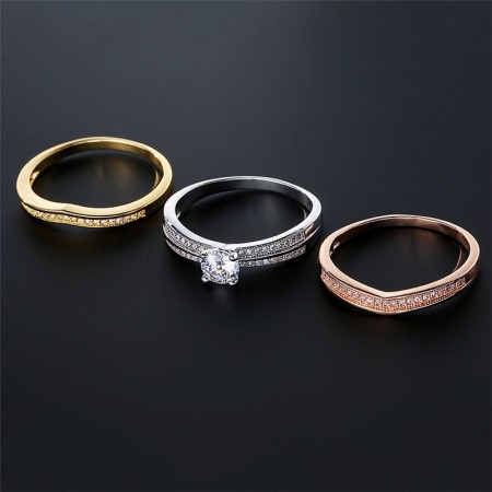 Shiny CZ Inlaid Three Row Ring With Big Princess Cut