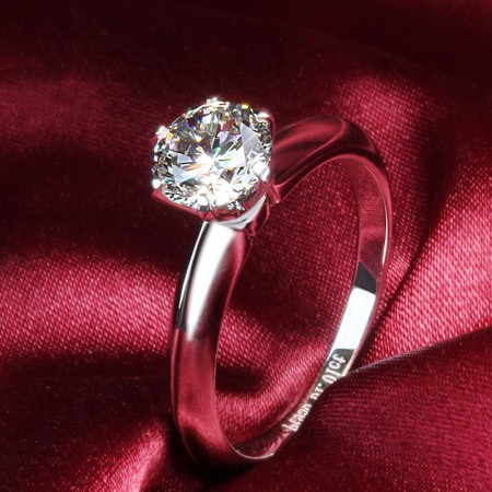18K White Gold Plated Sterling Silver Engagement / Wedding Ring With SONA Diamond