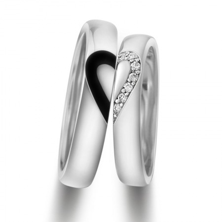 Unique 925 Sterling Silver White Gold Plated Lover's Heart Couple Rings(Price for a Pair)