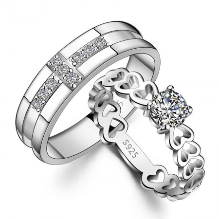 Fashionable 925 Silver Cubic Zirconia Lovers Rings (Price For a Pair)