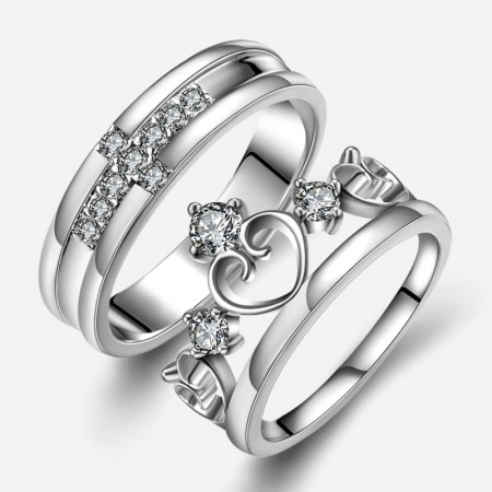 New Fashion Personalized Cross With Heart Unique 925 Sterling Silver Lover's Heart Couple Rings (Price For a Pair)