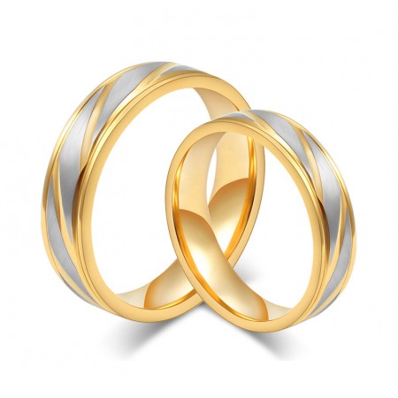 Silver Brushed Steel With Gold Titanium Lover's Rings(Price For A Pair)
