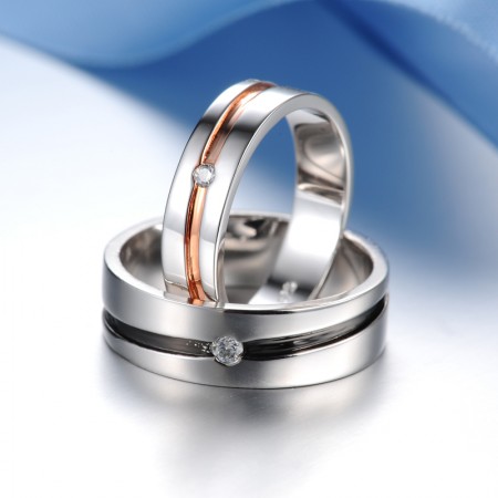 Fashionable Simple Style 925 Sterling Silver With White Gold Plated Cubic Zirconia Couple Rings (Price For a Pair)