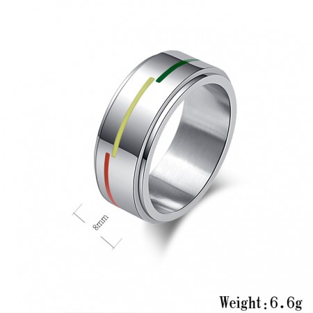 Fashionable Rotatable Titanium Steel Rainbow Flag Man Ring Woman Ring