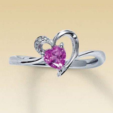 Silver & Pink Stone Heart Ring