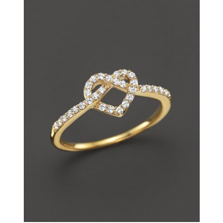 Diamond Heart Knot Ring in Yellow Gold Plated
