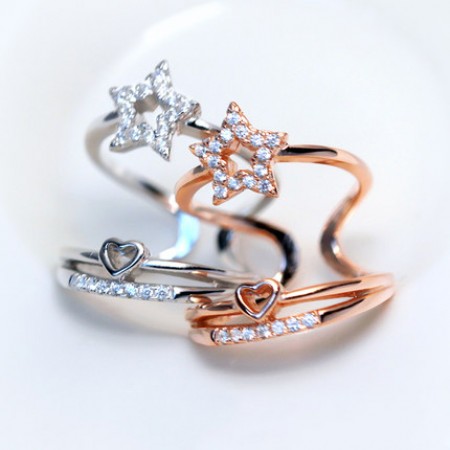 Pentacle star temperament exaggerated multilayer diamond ring opening
