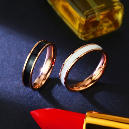 Rose gold fashion black and white ceramic couple rings